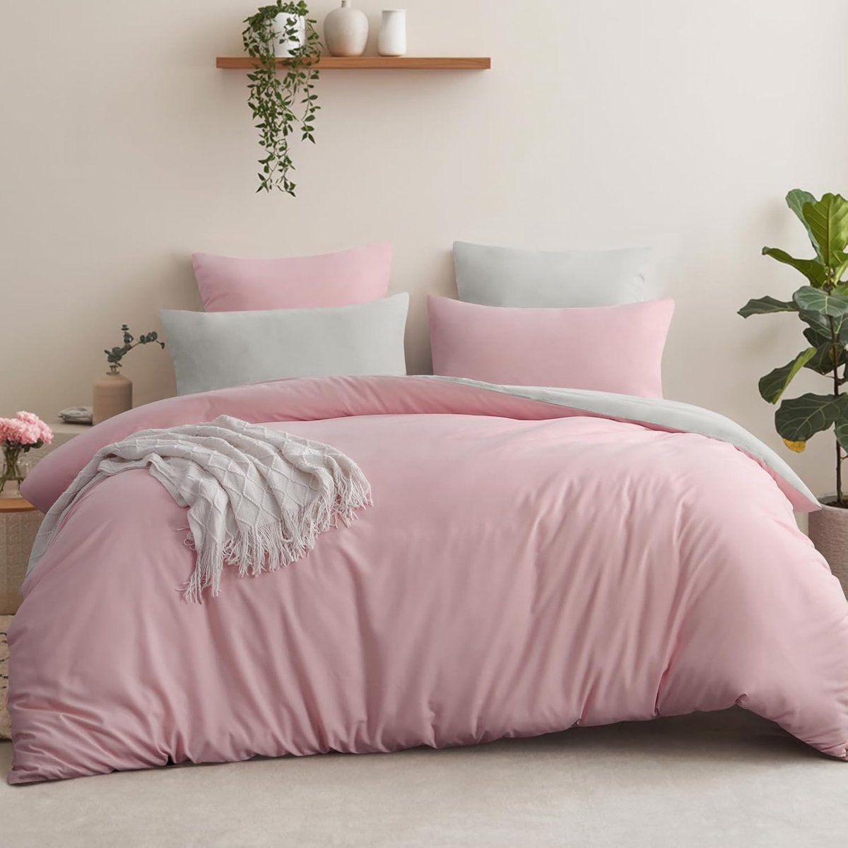 SnelShoppen - Luxe Aisbo Bedding Set - Roze Dekbed 240x220 cm - Katoenen Bedlinnen voor Volwassenen - Ideaal voor Slaapkamer en Gastenkamer - Comforta