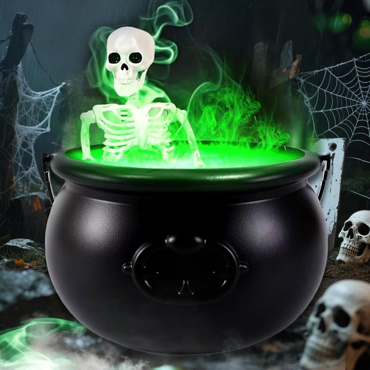SnelShoppen - Halloween Ketel met Skelet LED Lichten, Mist Maker en Diffuser - Grote Zwarte Heksen Kettle voor Buiten en Feesten - Perfecte Halloween