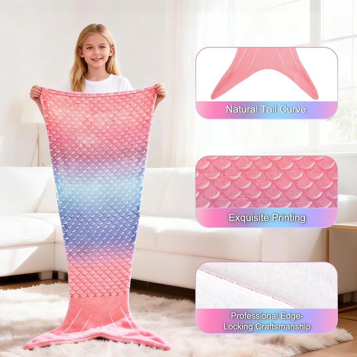 SnelShoppen - Magische Mermaid Blanket - Zachte Flanellen Deken met Staart, 55"x24" voor Kinderen en Volwassenen, Perfect voor Sofa, Bed en Ontspannin