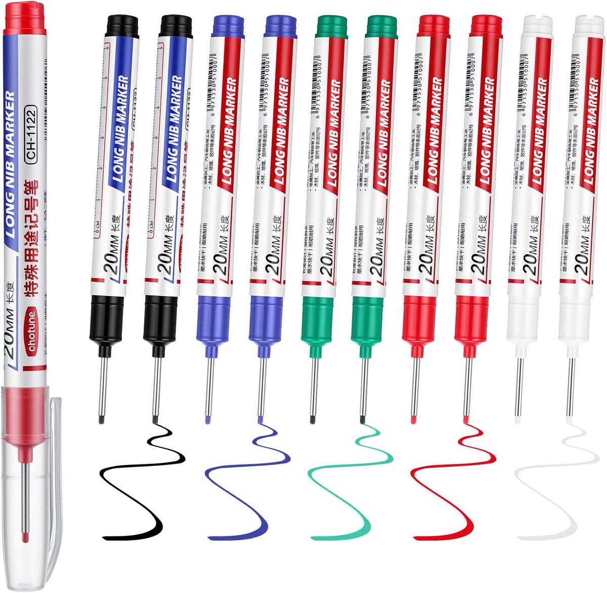SnelShoppen - 10 Pcs Diepe Gaten Highlighters, 5 Kleuren, Permanente Fijne Tip Highlighters, Sneldrogende Waterdichte Long Tip Highlighters voor Houtb