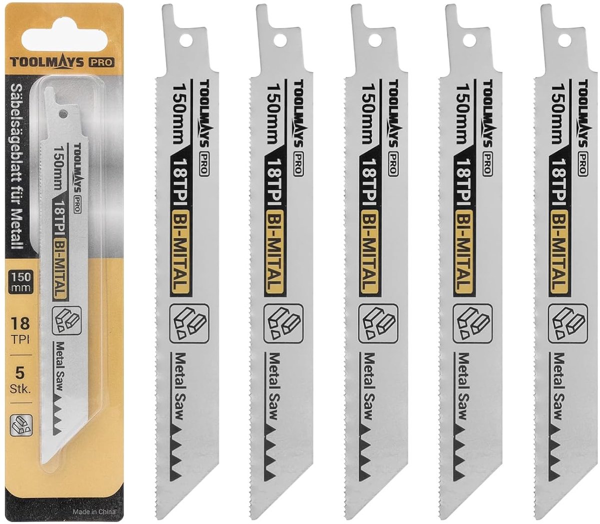 SnelShoppen - 5 Stuks Reciprocating Saw Blades voor Metaal 150mm 18TPI Bi-Metaal Stalen Zaagbladen Set voor Snelle en Nauwkeurige Sneden