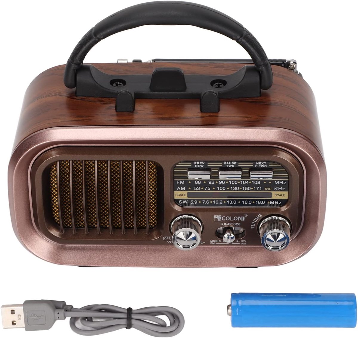 SnelShoppen - Draagbare Vintage Radio Speaker RXBT628, FM AM SW 3 Band Multifunctionele Bluetooth Kaart Radio Speler met Externe Antenne voor Binnen e