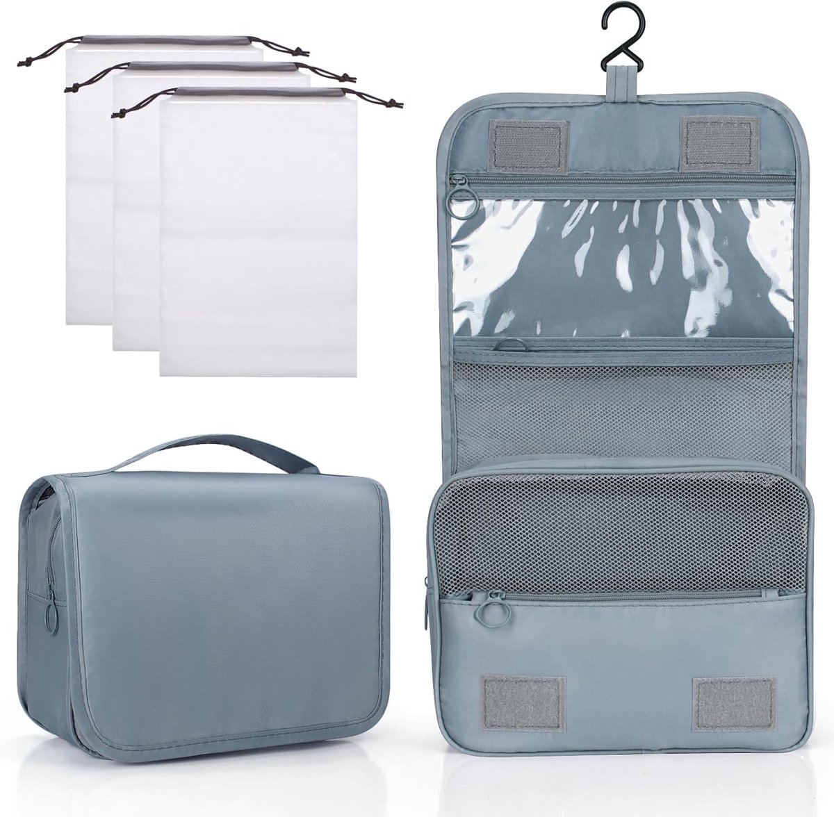 Thijox - Hangende Toilettas Waterdicht Make-uptas Waszak met Handvat Opvouwbaar Draagbaar Cosmetisch Opbergtas met 3 Koord Organisatietassen voor Reiz