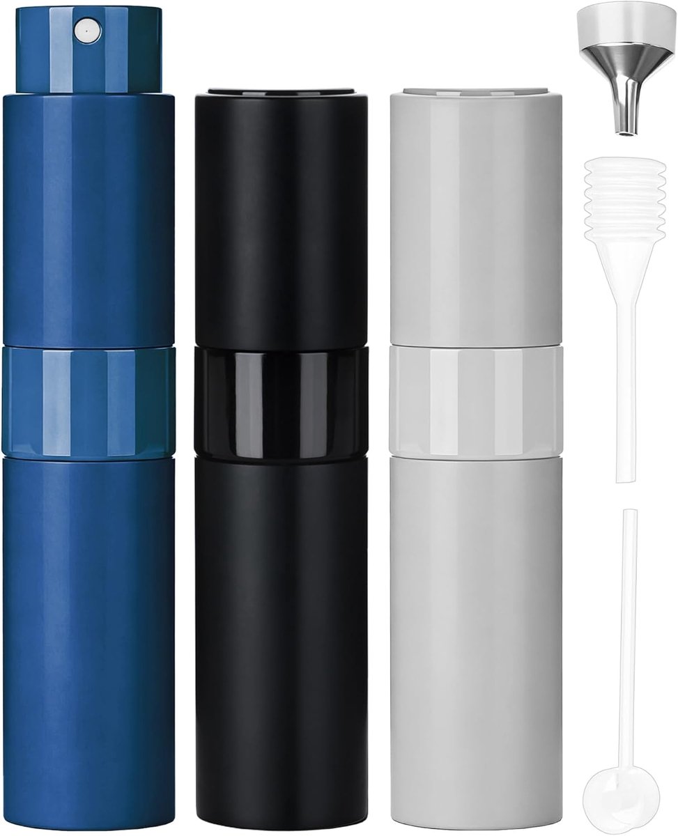 SnelShoppen - 10ml Refillable Perfume Atomizer Set (3 Stuks) - Luxe Geur Spray Fles met Glazen Binnenfles - Lekvrije Refillable Reiskit voor Parfum en