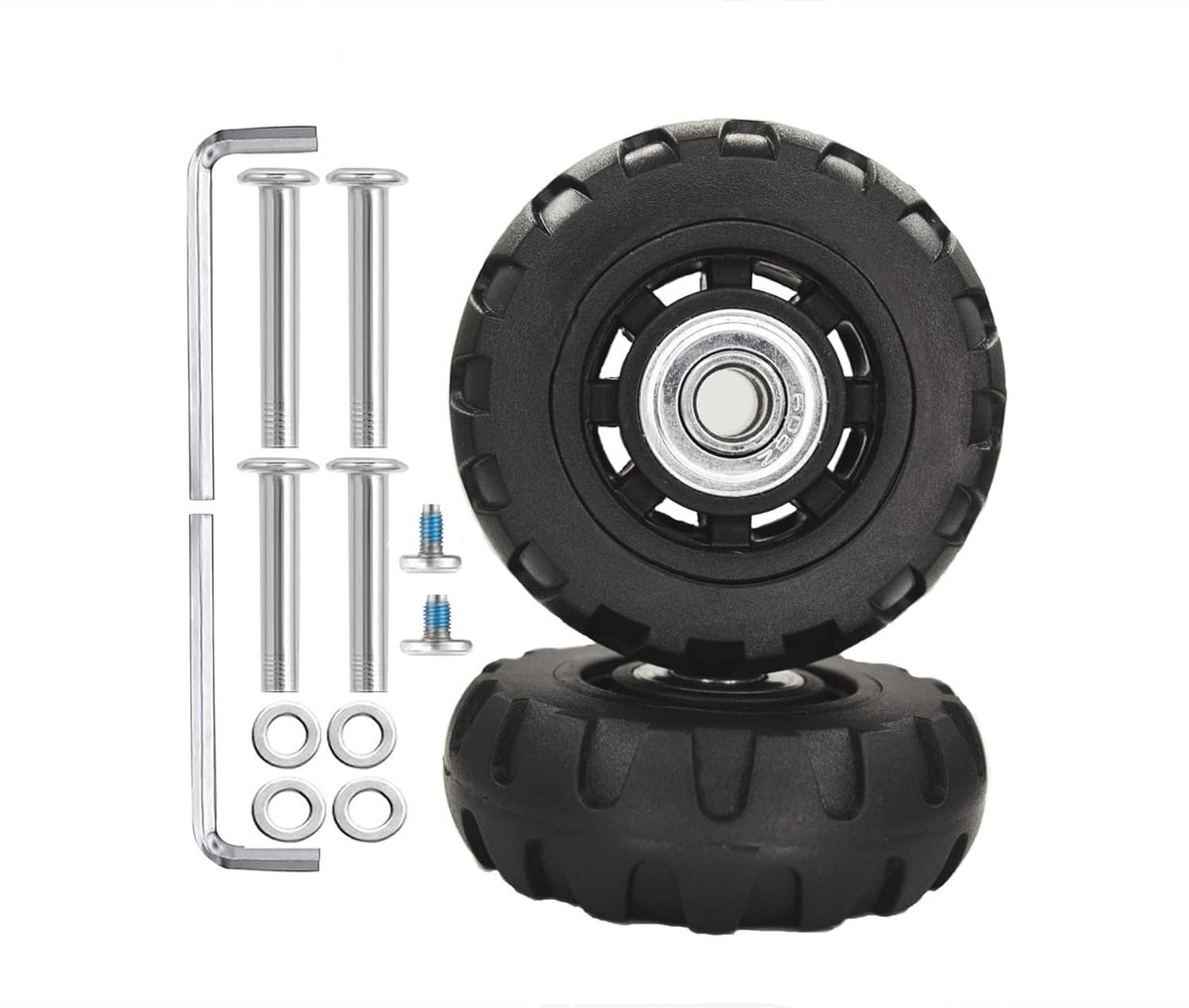 SnelShoppen - Vervangwielen Koffer - Rubber Mute Luggage Wielen - 1 Paar - 80x24mm - Met Metaalassen - Geschikt voor Trolley en Hard Case Koffers