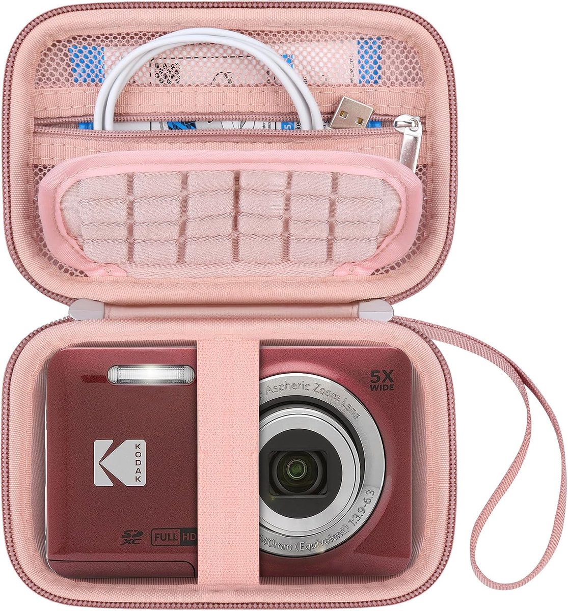 SnelShoppen - Draagtas voor Digitale Camera's, Camera Beschermtas met Zipper Mesh Pocket voor SD Kaarten en Kabels, PU Materiaal, Roze Goud, Ideaal vo