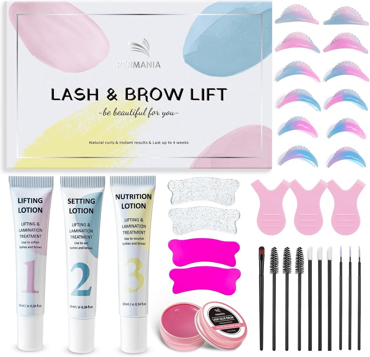 SnelShoppen - Eyelash Lifting Kit, Soft Perm Kit met Silicone Eyelash Shields, Herbruikbare Bear-Shaped Pads voor Wimpers en Wenkbrauwen, Salon Kwalit