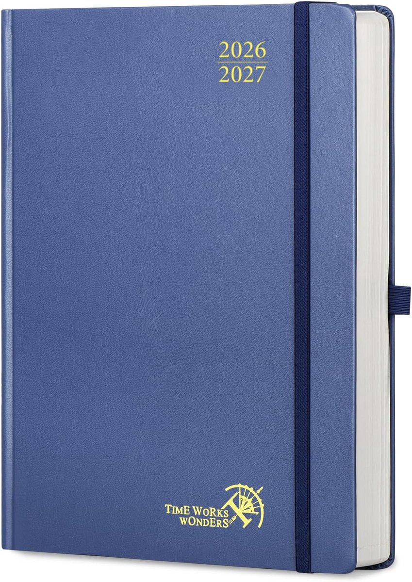 SnelShoppen - Agenda 2026 2027 Daily Planner A4 Groot 30.5 x 21.5 cm, 1 Pagina per Dag, School Planner, Hard Cover, Navy Blauw, 12 Maanden