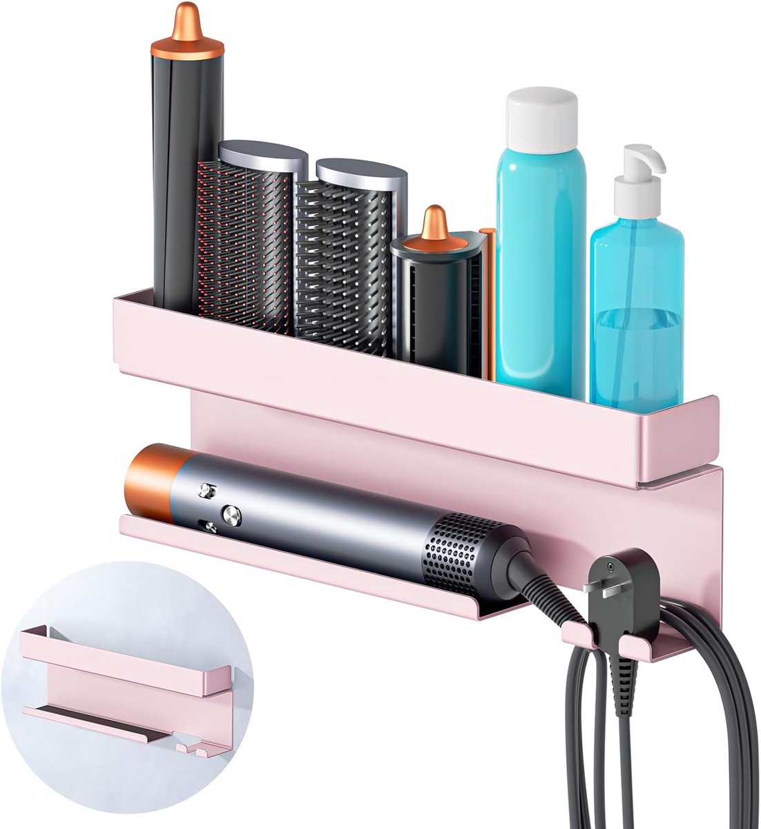 SnelShoppen - Wandhouder voor Föhn en Stylers - Geen Boren Nodig - Inclusief Opbergruimte voor Haren Styling Tools - Curler, Straightener en Accessoir