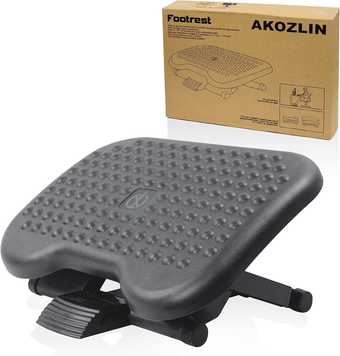 SnelShoppen - Ergonomische Voetenbank Onder Tafel met 3 Verstelbare Hoogtes | Antislip Massageoppervlak, Kantelt 0-30°, Perfect voor Thuis en Kantoor