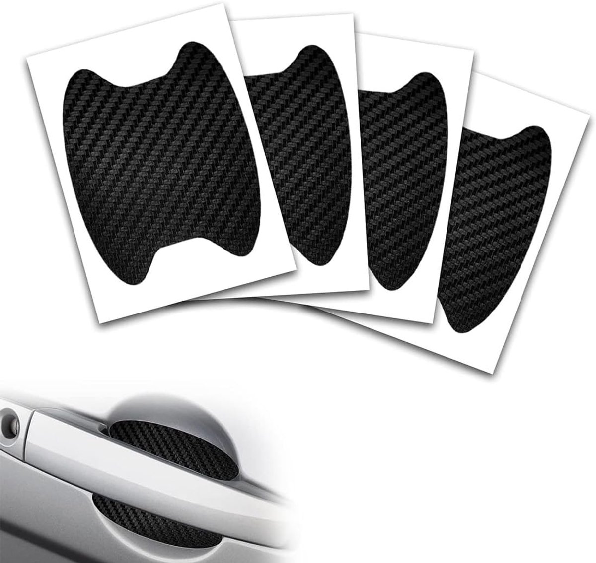 SnelShoppen - Pack van 4 Auto Deurgreep Beschermstickers voor Auto Deuren, Universele Handgrepen van Koolstofvezel, Zwart, Eenvoudige Installatie