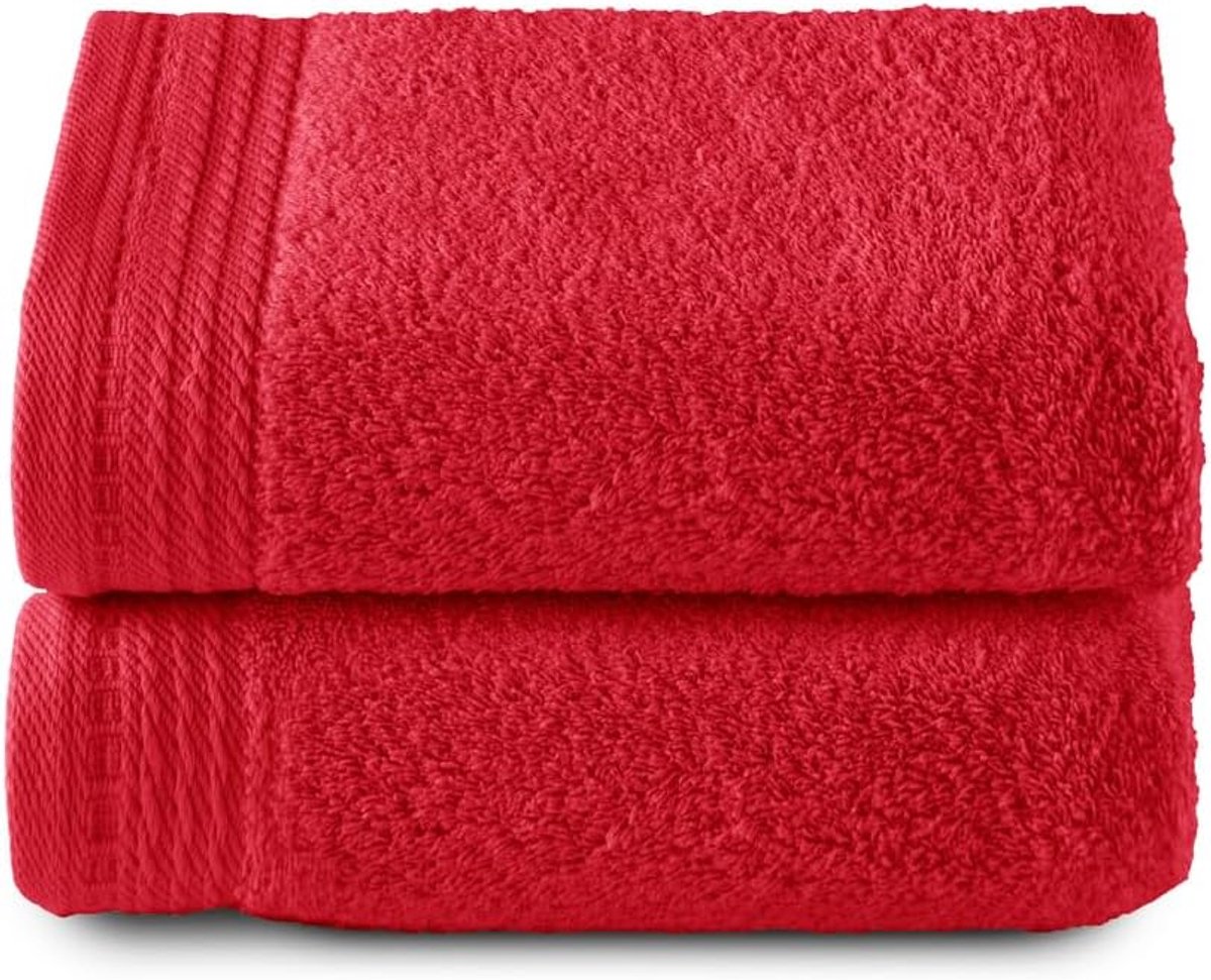 SnelShoppen - Grote Badhanddoeken Set 2 Stuks 100x50 cm - Zachte en Absorberende 100% Katoenen Handdoeken - Sneldrogend - Rood - Voor Thuis, Camping e