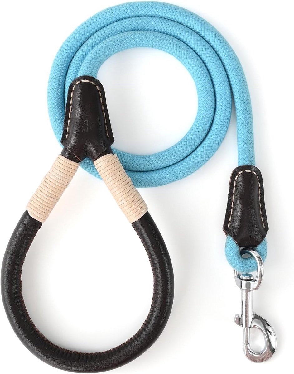 SnelShoppen - Hondenriem van Echt Leer met Handvat en Stevige Sluiting voor Kleine, Middelgrote en Grote Honden (Blauw, 1.5ft) - Duurzaam, Schokabsorb
