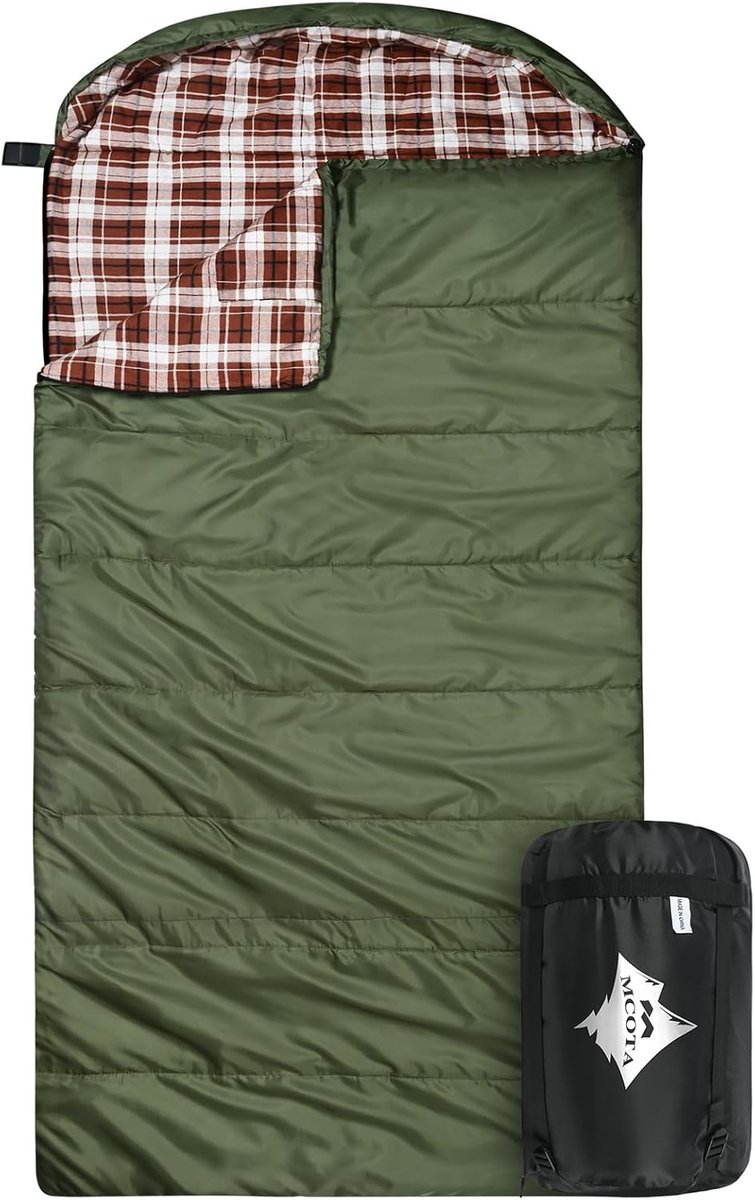 SnelShoppen - XL Cotton Flannel Slaapzak voor Volwassenen, 100% Katoenen Voering, Lichtgewicht en Portable voor Camping, Hiking en Reis, 230x90 cm, 3-