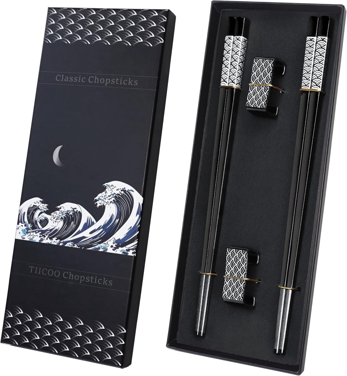SnelShoppen - Herbruikbare Metalen Chopsticks 2 Paar van Titanium Roestvrijstaal 18/8 met Houder, Afwasmachinebestendige Lichte Koreaanse Japanse Chin