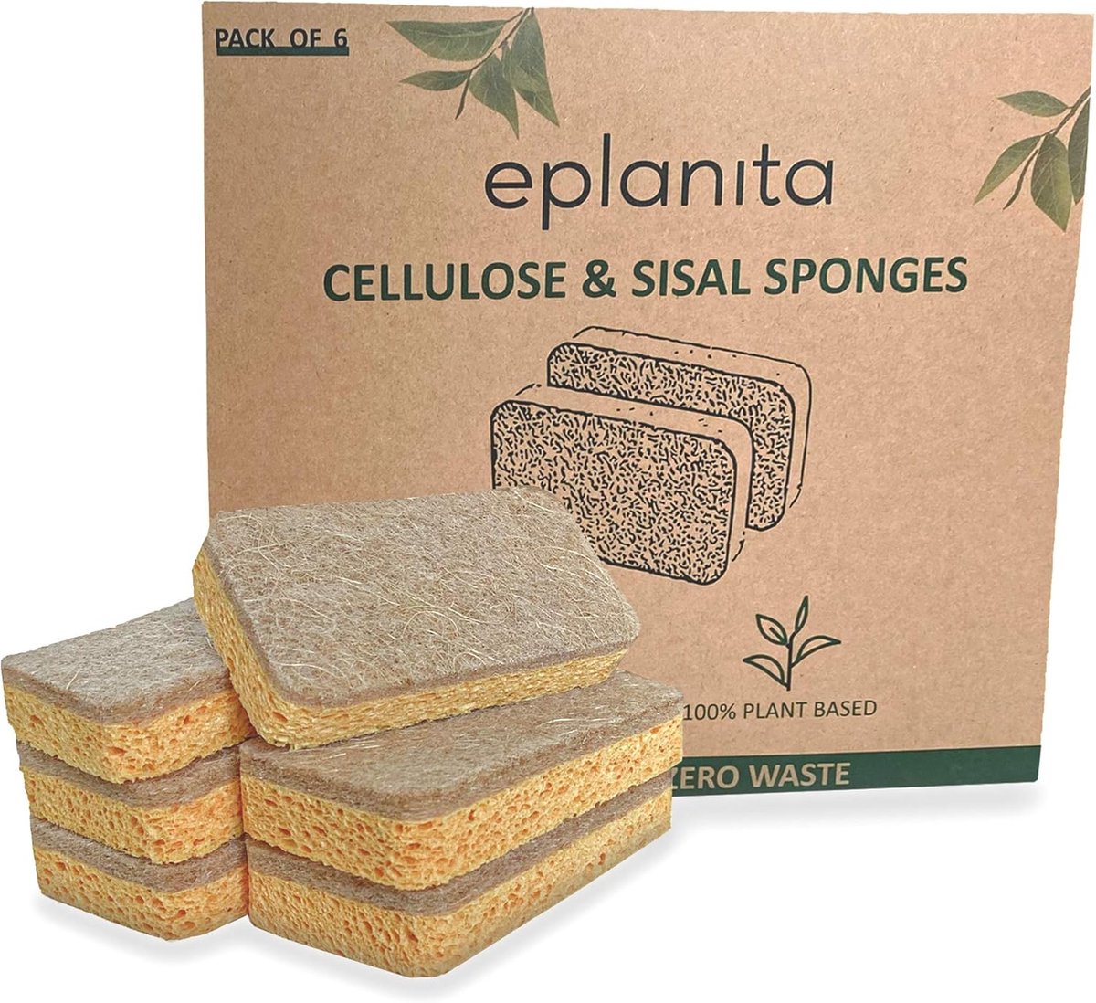 SnelShoppen - Biologisch Afbreekbare Keuken- en Badkamer Sponsen (6-Pack) - Natuurlijke Exfoliërende Groentesponsen van Houtpulp en Sisal - Milieu-vri