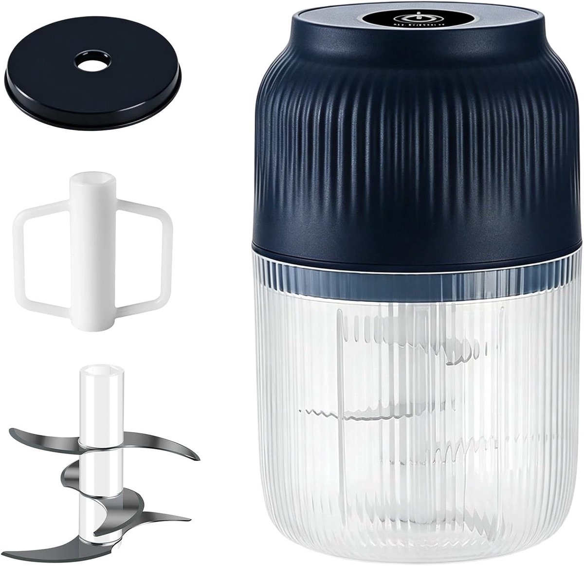 Elektrische Knoflookhacker - Draadloze Mini Hakmolen USB Oplaadbaar - Compacte Keukenmachine met 6 Mesjes voor Ui, Gember, Noten en Babyvoeding - Blauw