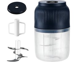 Elektrische Knoflookhacker - Draadloze Mini Hakmolen USB Oplaadbaar - Compacte Keukenmachine met 6 Mesjes voor Ui, Gember, Noten en Babyvoeding - Blauw