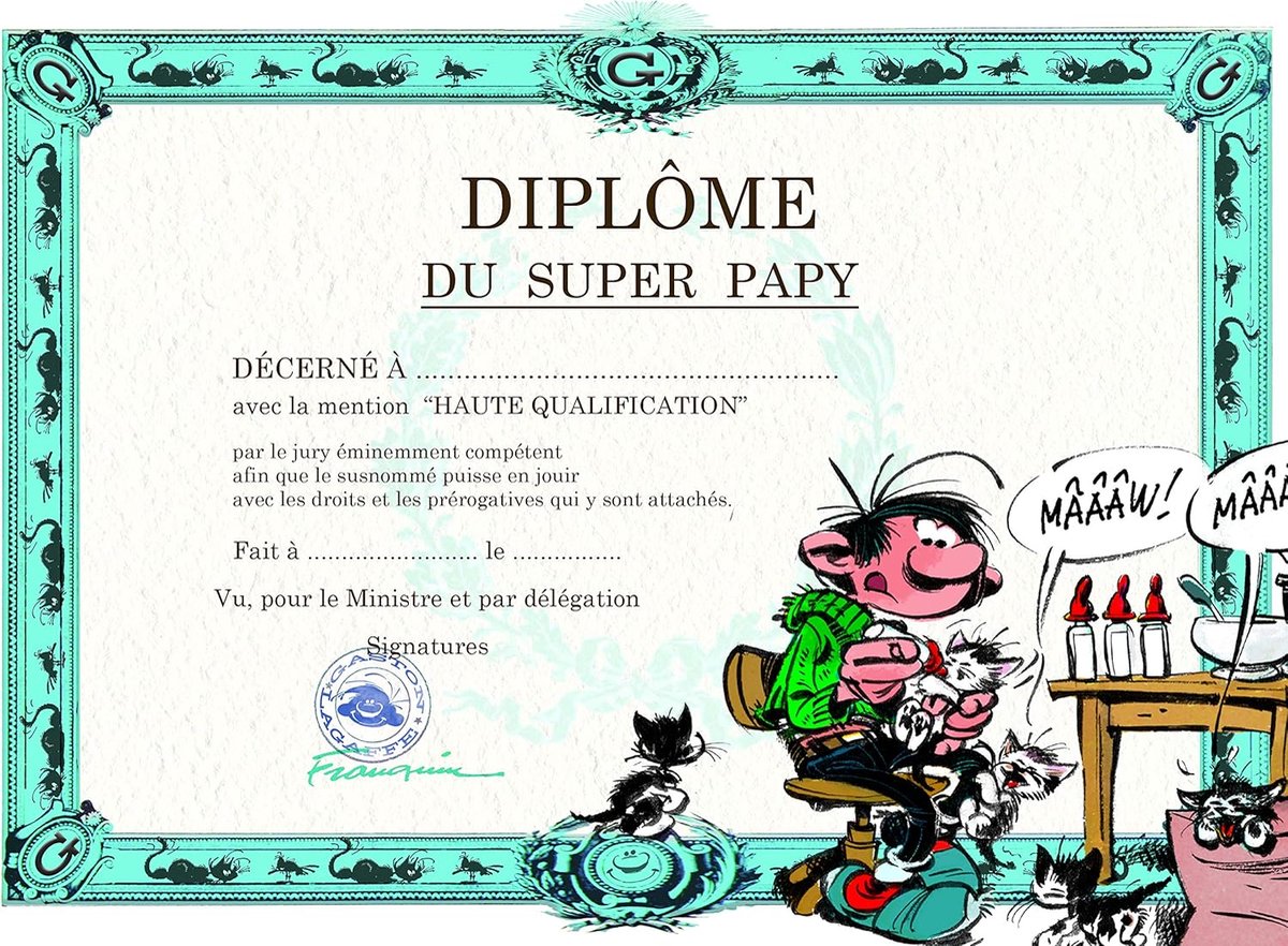 SnelShoppen - Dubbele Kaart met Envelop - Diploma voor Super Opa, Vader en Grootvader - Schattige Katjes en Melkfles - Verjaardag, Geboorte of Vaderda