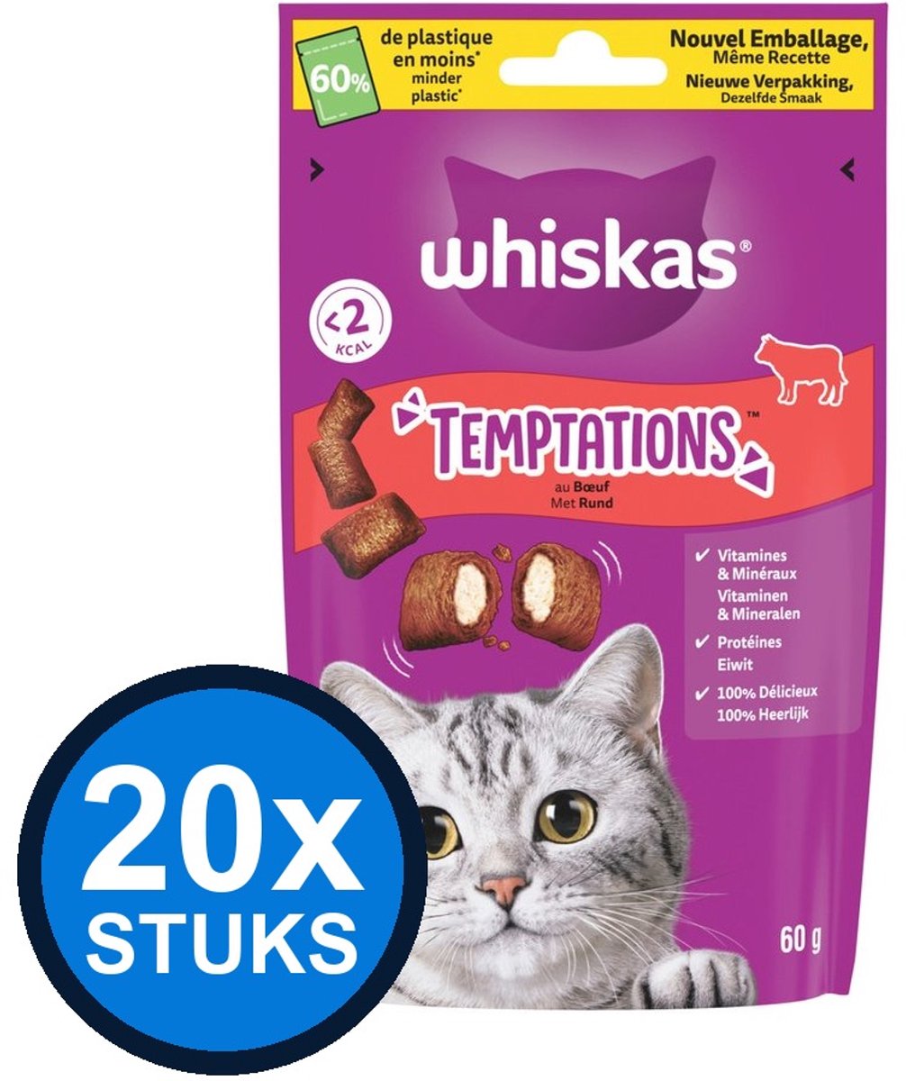 20x Whiskas - temptations rund 60gr - Kattenvoer Snacks - 60 g