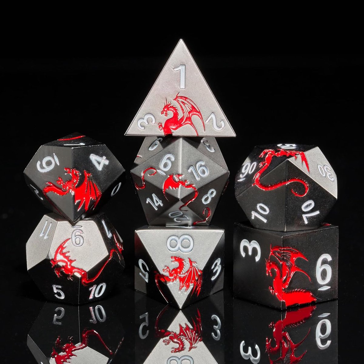 SnelShoppen - Metalen DND Dobbelstenen Set voor Dungeons and Dragons - Dragon D & D Dobbelstenen met Draak - Zwart Rood - TTRPG Spellen - Perfect Cade