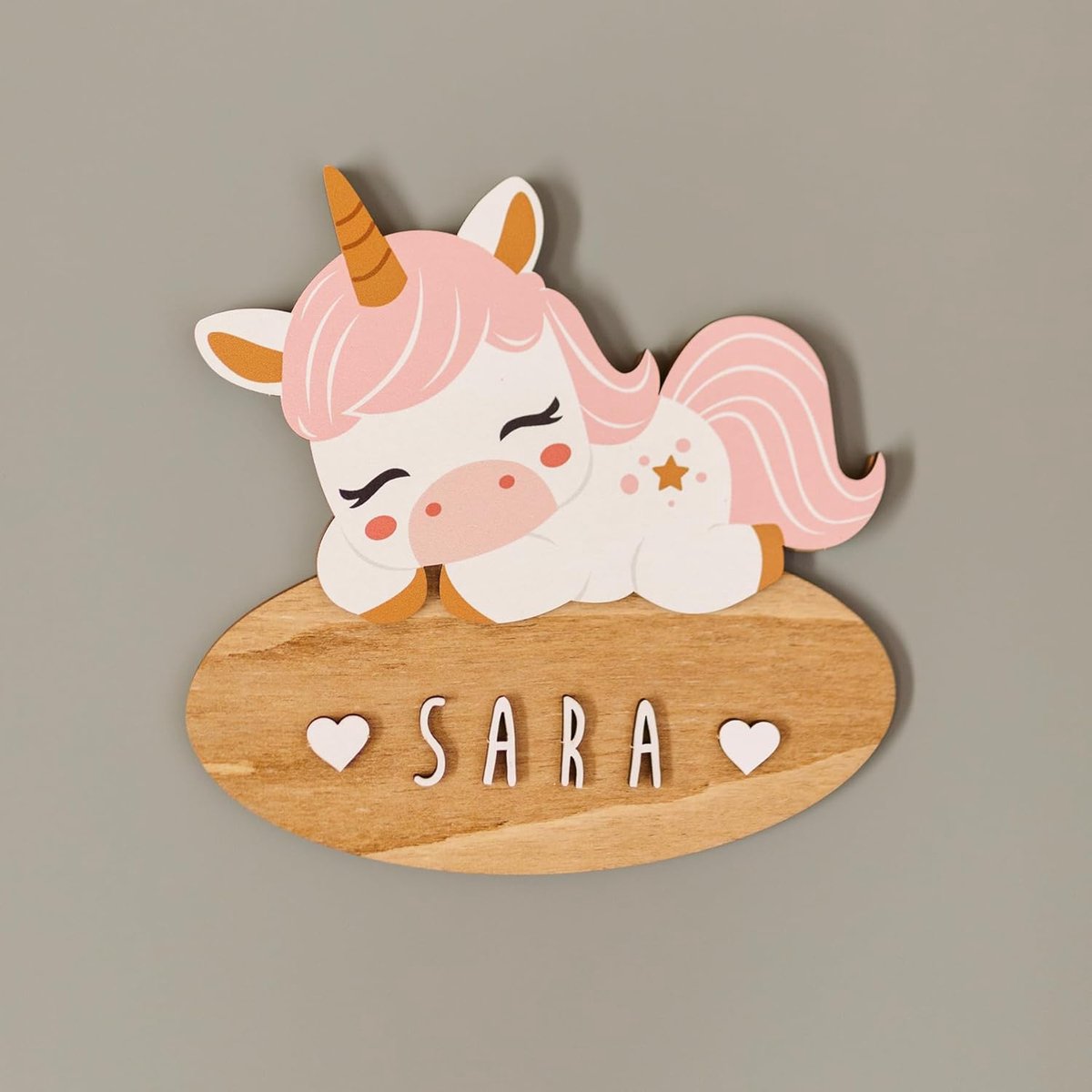 SnelShoppen - Decoratief Eenhoorn Bord voor Kinderkamer, Gepersonaliseerde Houten Namen voor Deuren en Kamers, Origineel Cadeau voor Baby's en Kindere