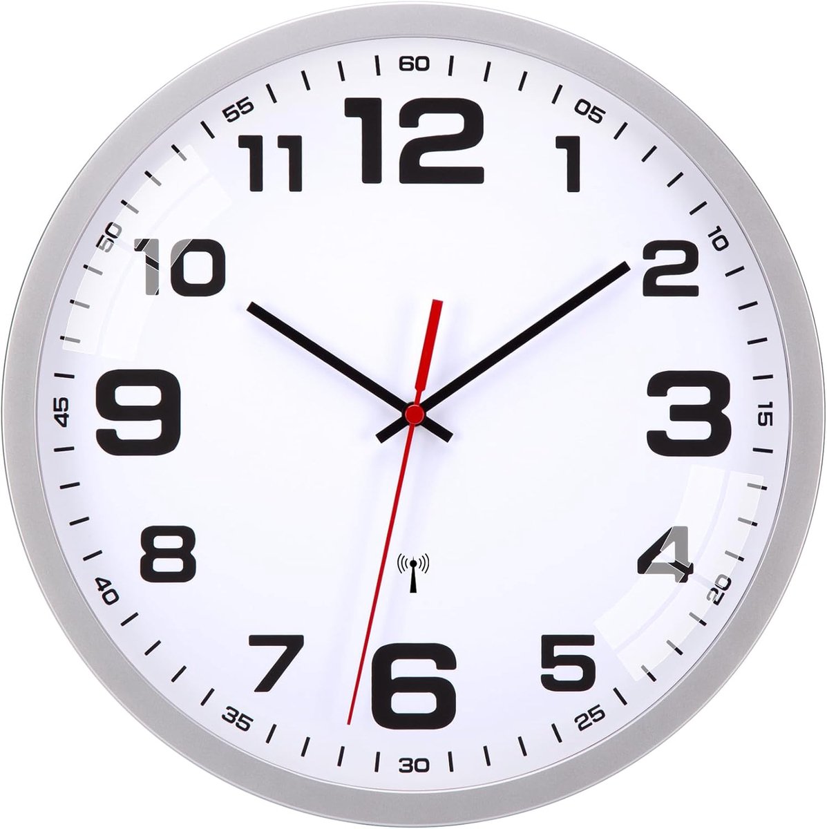 SnelShoppen - Radiogestuurde Wandklok 30 cm - Geruisloos, Zonder Tikken - Kwarts Klok - Groot en Makkelijk te Lezen - Zilver - Perfect voor Thuis, Keu