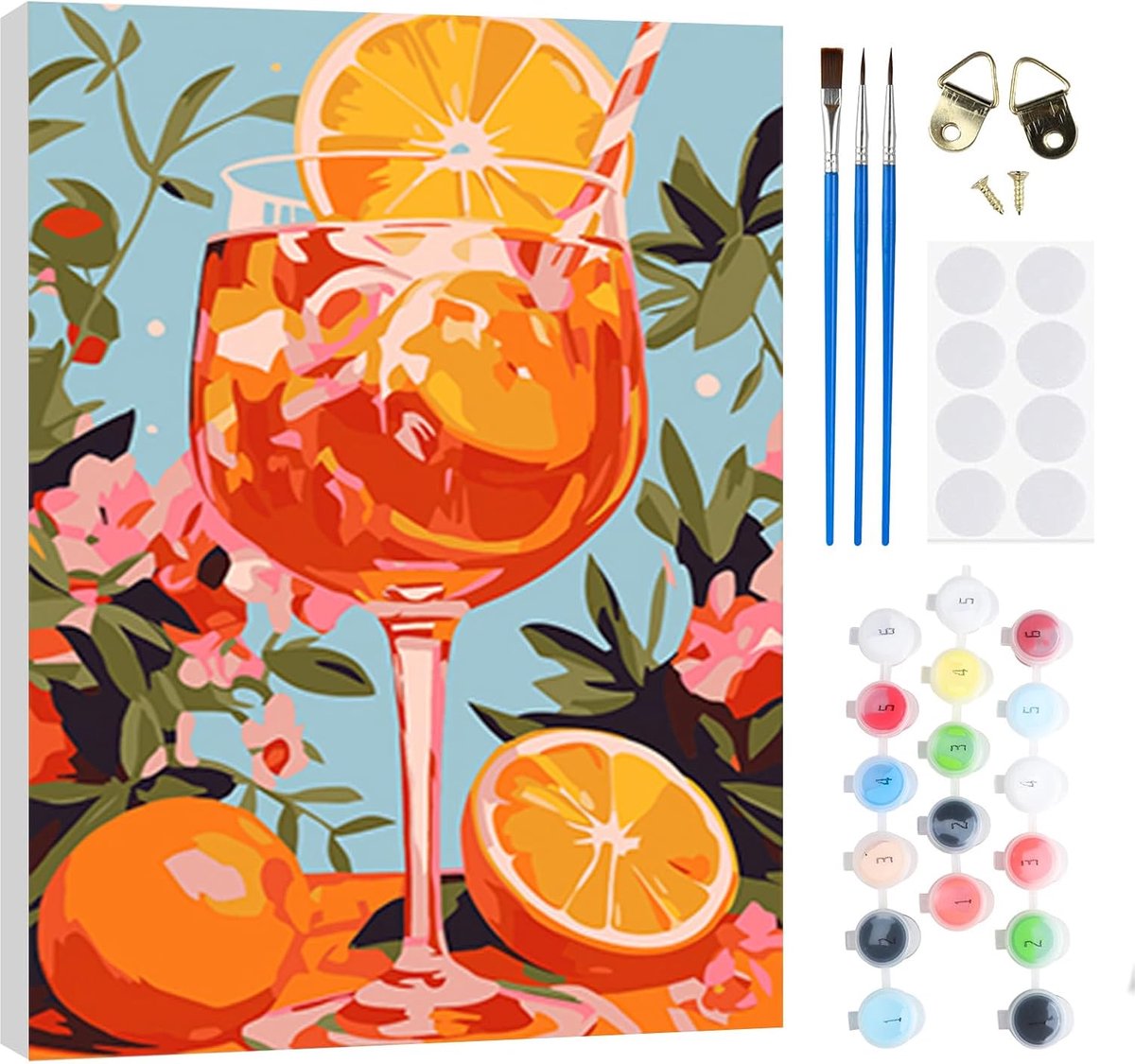 SnelShoppen - Glazen drank schilderen op nummer set 20 x 30 cm voor beginners, houten frame, olieverfschilderij voor volwassenen en kinderen, doe-het-
