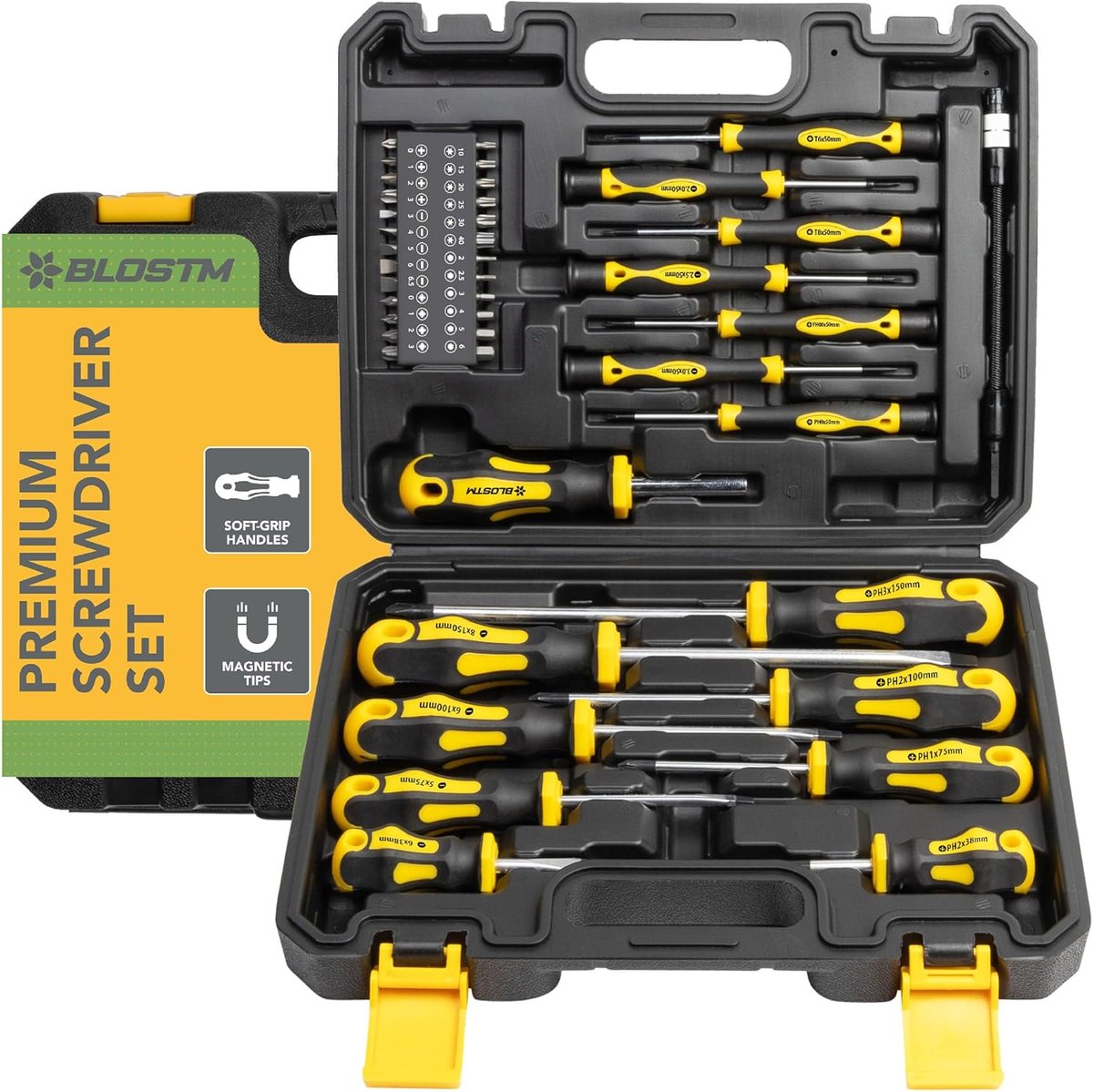 SnelShoppen - Premium schroevendraaierset 42 stuks | Magnetische schroevendraaiers met comfortabele handgreep, kruiskoppen en platte koppen voor kluss