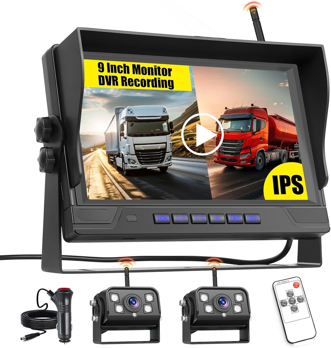 SnelShoppen - Draadloze Achteruitrijcamera Kit 9 Inch 1080P HD Monitor, Eenvoudig te Installeren, Nachtzicht, Waterdicht IP68 voor Vrachtwagens, Beste