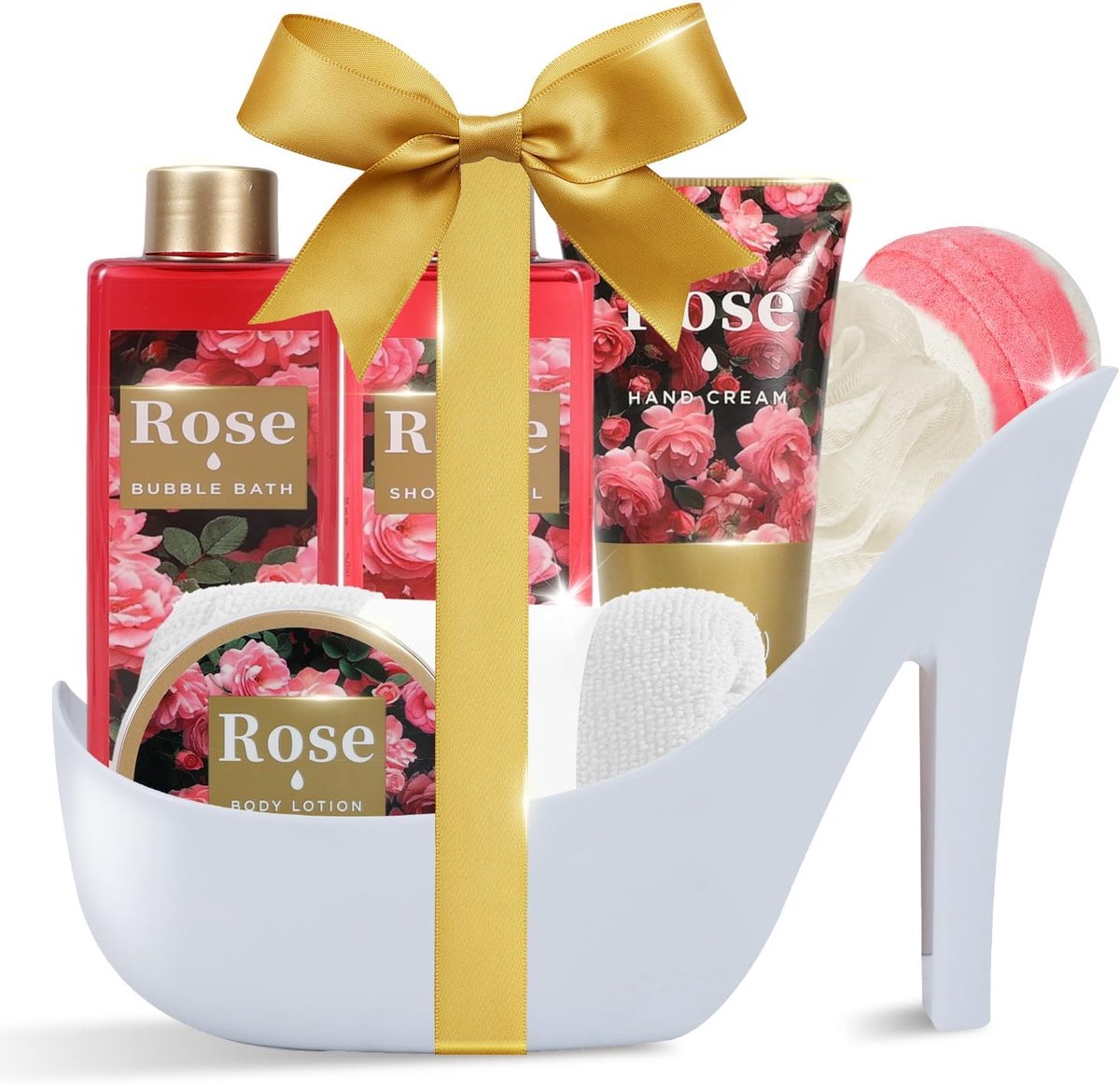 SnelShoppen - Luxe 8-delige Spa Badset voor Vrouwen - Hoge Hak Vormige Geschenken - Perfect voor Moederdag, Valentijnsdag, Huwelijks- en Jubileumcadea