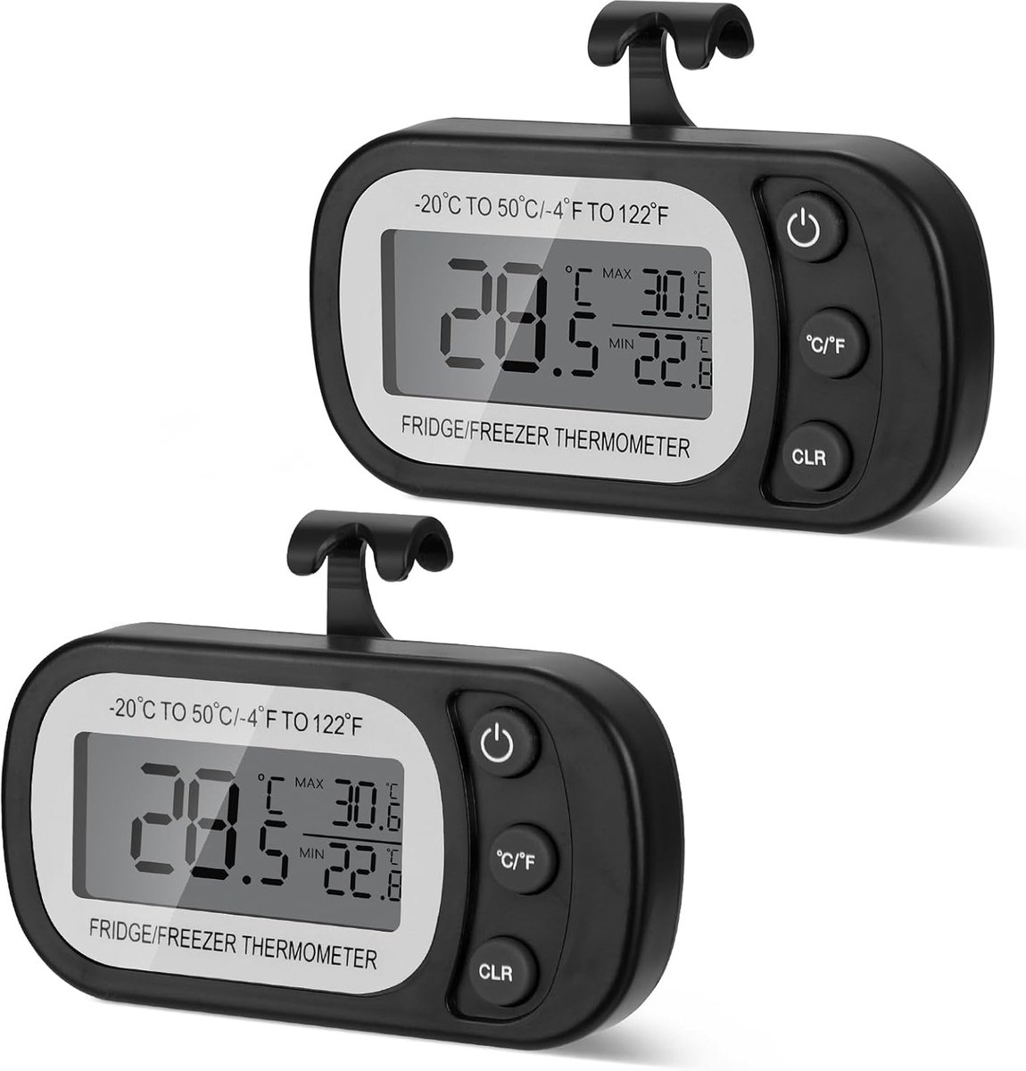 SnelShoppen - Digitale Koelkastthermometer voor de Keuken - Magnetische Koelkastthermometer met Haken - Conversie °C/°F - LCD-Display - 2 Stuks voor T