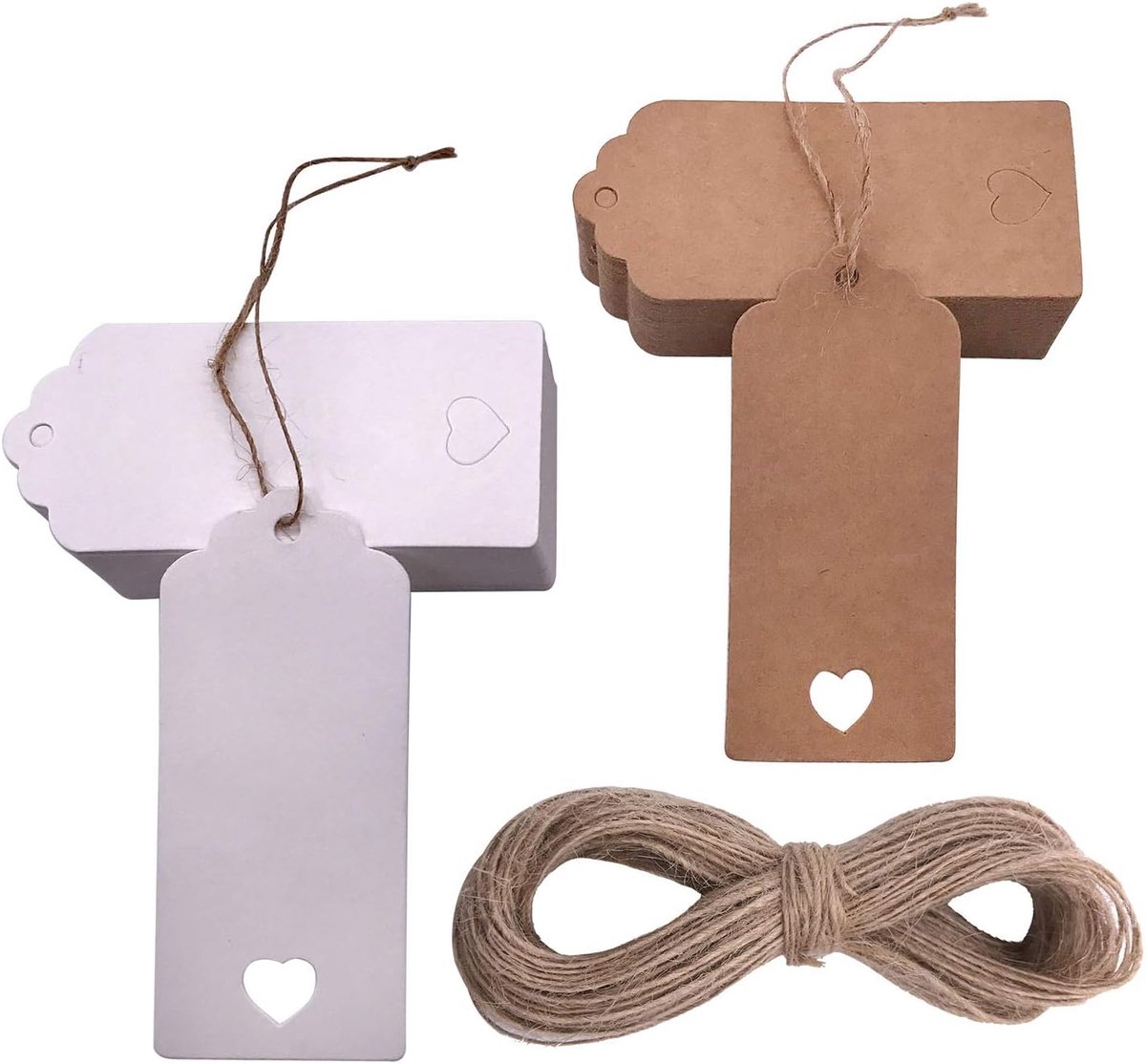 SnelShoppen - Absofine Cadeauhangers Kraftpapier 100 Stuks - Labels met Hart en Jute Koord - Perfect voor Bruiloften, Geschenken, Knutselen en Kerstde