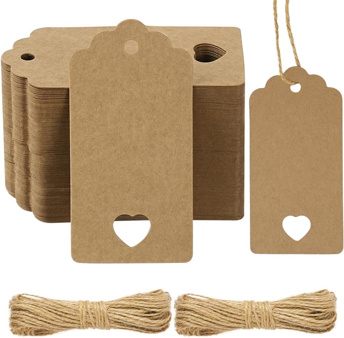 SnelShoppen - 120 Kraftpapieren Cadeaulabels met Jute Touw - Vierkante Labels voor Cadeauverpakking, Bruiloft, Halloween, Thanksgiving, Kerstmis - Doe