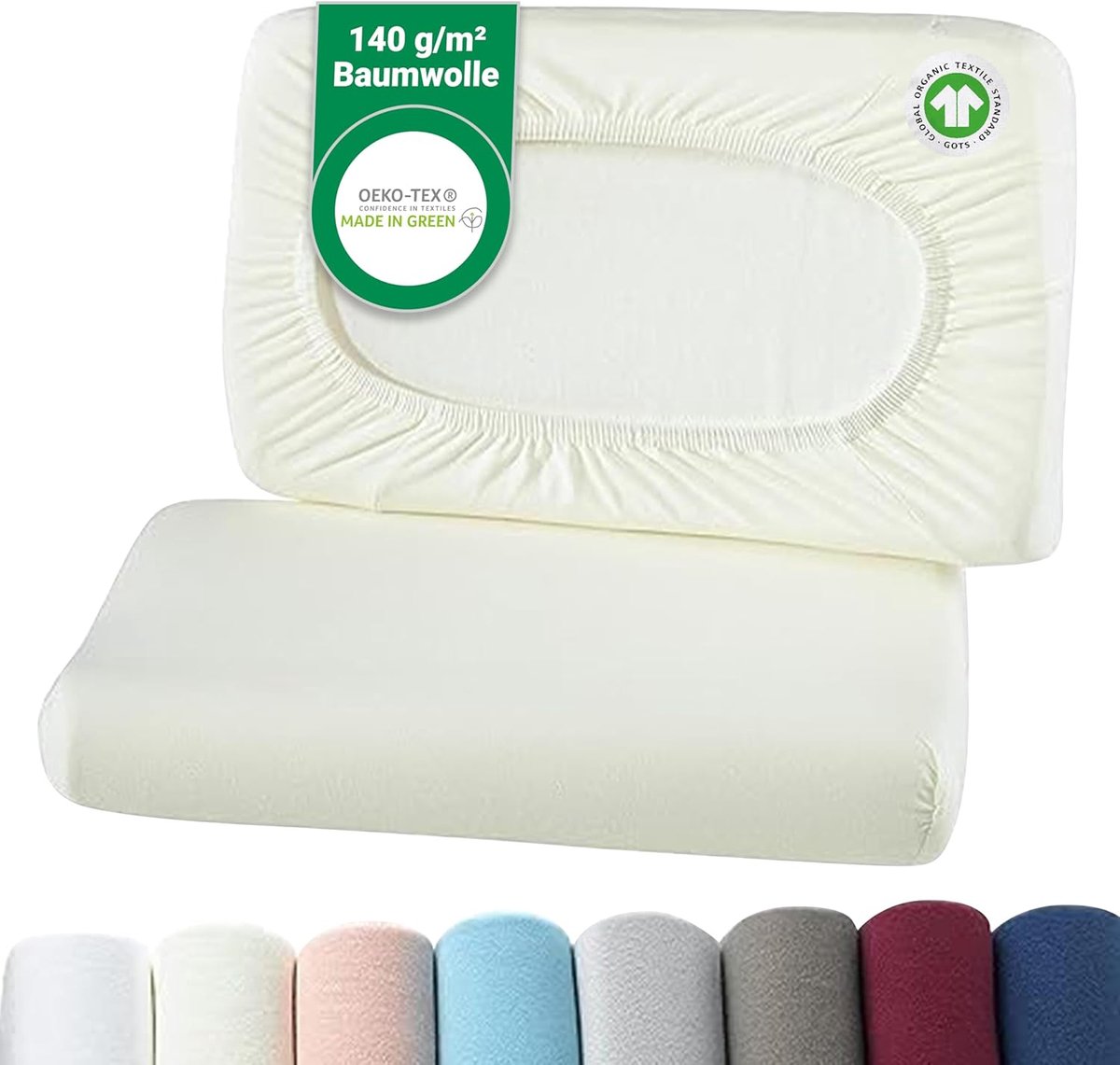 Thijox - Biologische Kussenslopen Set van 2 voor Nek- en Gezondheidskussen, 97% GOTS-gecertificeerd Katoen, 3% Elastaan, 45-60 x 30-40 cm, 20 cm Brug,