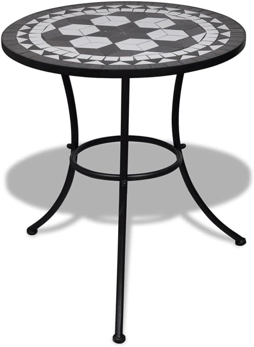 Bistrotafel Mozaïek - Tuinmeubel Tafel - Buiten Genieten - Keramisch Tafelblad - 60 cm - Zwart Wit