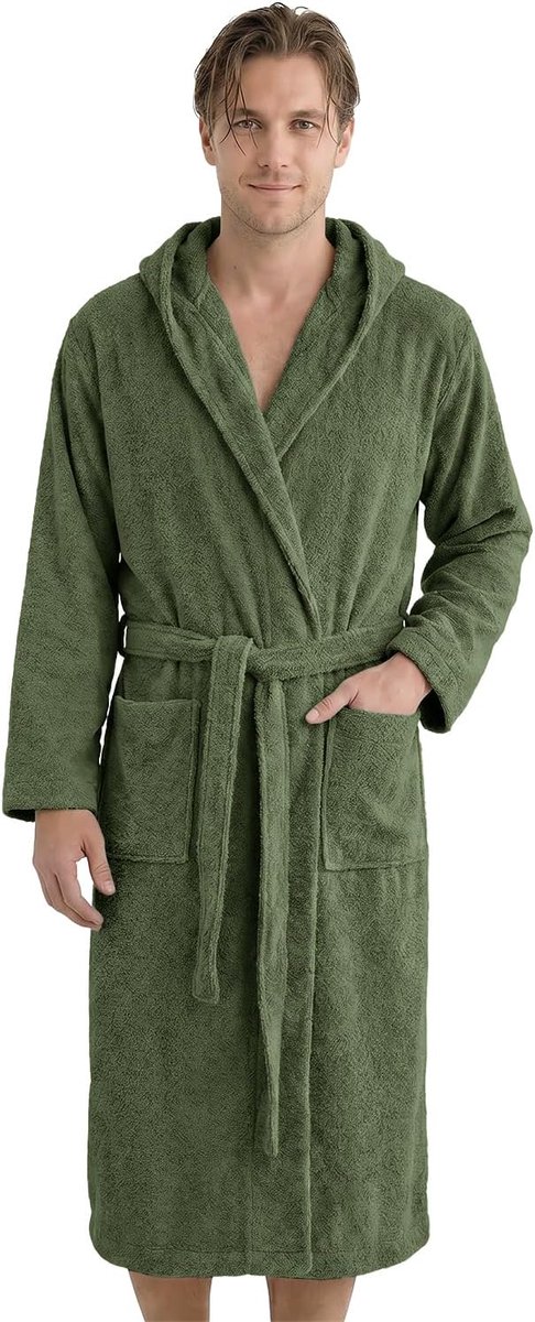 SnelShoppen - Dames Badjas Heren 100% Katoen - Oeko-Tex Standaard - Zachte Badstof Badjas met Kap, Ceintuur en Zakken - Ideaal voor Sauna en Thuis (XL
