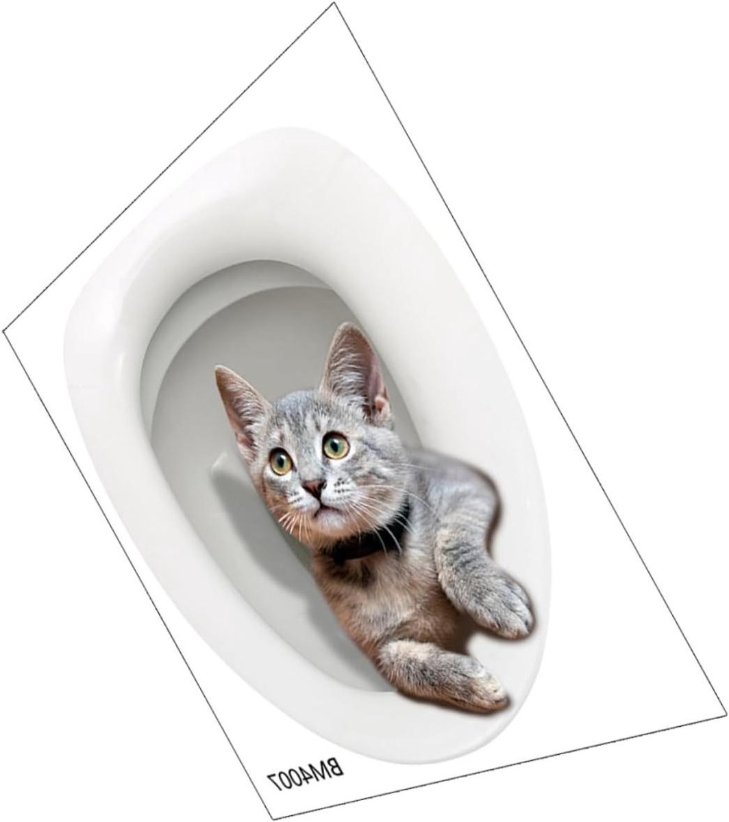 Toilet Sticker - Badkamer Decoratie - Toilet Opvrolijken - 3D Katten Design - 35x30cm - Ge