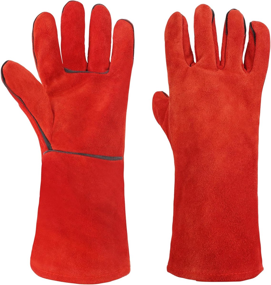 SnelShoppen - Fireproof Ovenhandschoenen, Grillhandschoenen, Hittebestendige Leren Kookhandschoenen voor BBQ, Bakken, Koken, Unisex, Rood