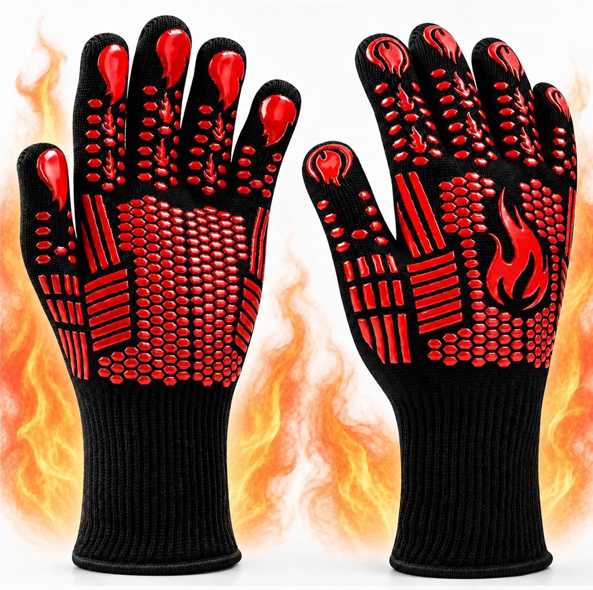 SnelShoppen - Grillhandschoenen - Hittebestendige Ovenhandschoenen - Antislip Siliconen Barbecuehandschoenen - Vuurvaste Keuken Kookhandschoenen tot 5