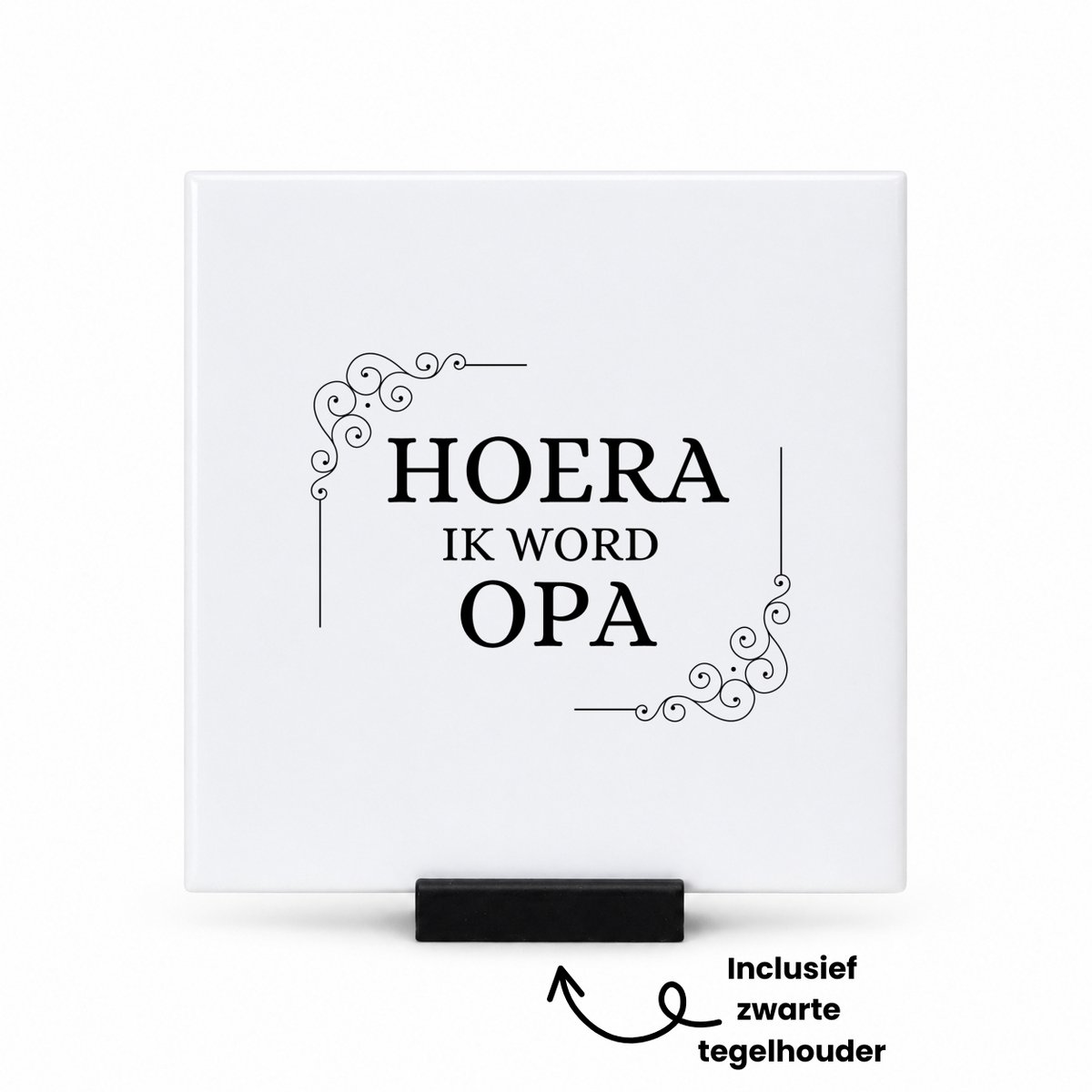 Hacebo hoera ik word opa tegeltje met tegelhouder - Opa - iemand die opa wordt - tegeltjes met tekst - opa cadeautjes - cadeau - kado - geschenk - spreuktegels - 10.8x10.8 CM Wit