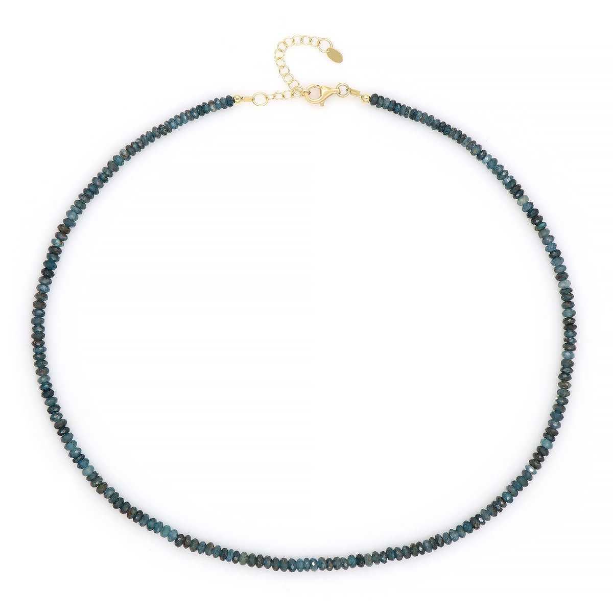 Cavill - Verstelbare Zilveren Halsketting - 925 Sterling Zilver Verguld - 57.12 ct Petrol Kyaniet - Elegante Dames Sieraden