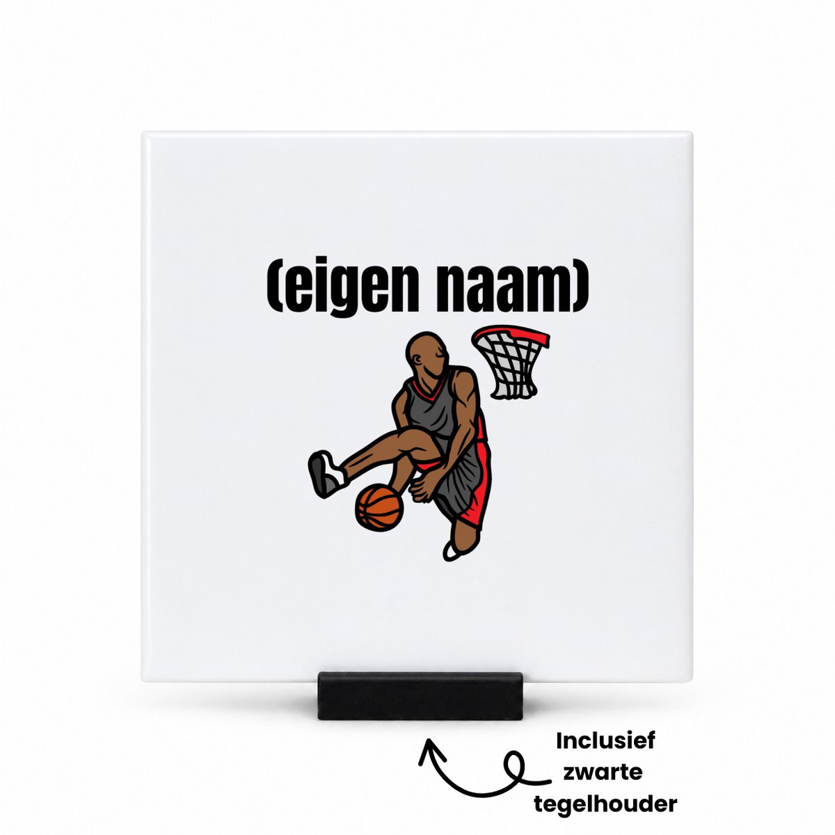 Hacebo basketbal man met eigen naam tegeltje met tegelhouder - Basketbal - iemand die op basketbal zit - tegeltjes met tekst - sport - bal - wedstrijdsport - verjaardag cadeau - kado - spreuktegels - 10.8x10.8 CM Wit