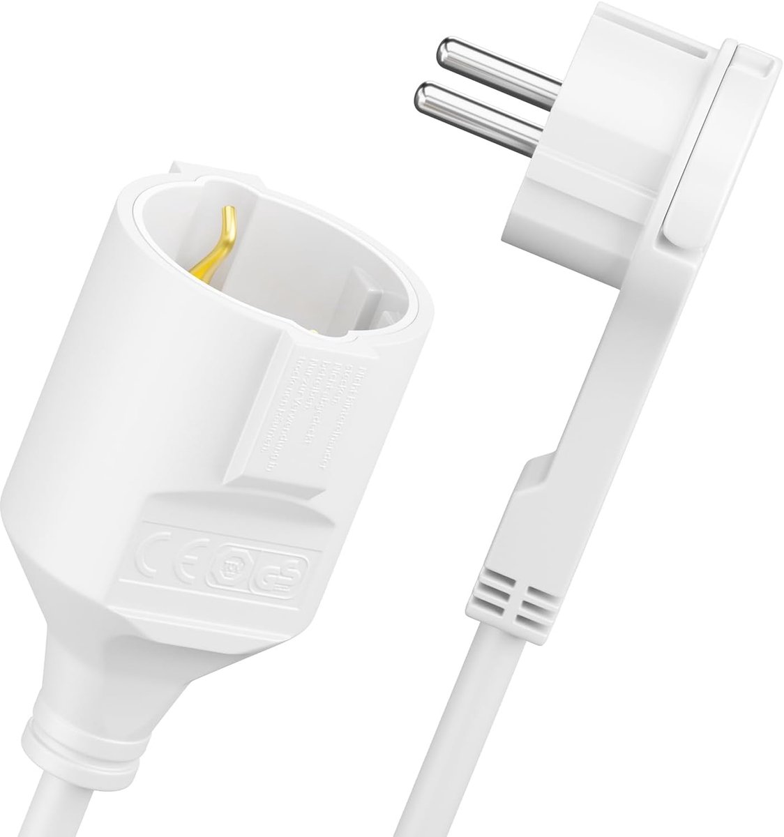 SnelShoppen - 2m Power Cable Extension Kabel met Plat Stekker, Aardingskabel, 3680W, Huishouden, Kantoor, Multimedia, Wit
