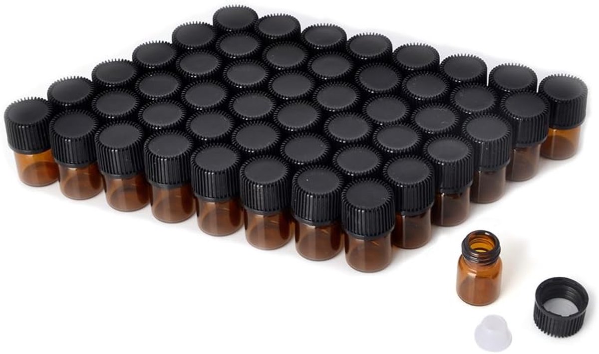 SnelShoppen - Mini Essentiële Olie Flesjes, Lege Sample Fles, 1 ml & 2 ml Amber Glazen Flesjes met Reducerende Gat en Deksel, Inclusief 2 Gratis Pipet