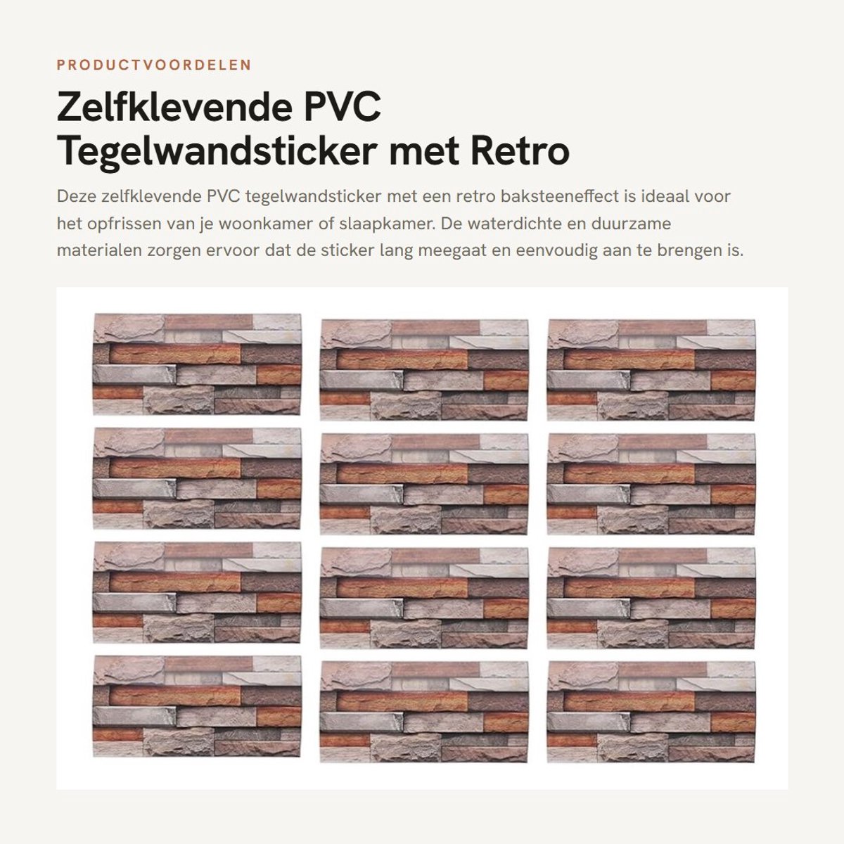 Dailygoods- Tegelwandsticker waterdicht - Retro baksteeneffect - Zelfklevend - Duurzaam PVC - Hoogglanzende afwerking - 30x15 cm - Wanddecoratie