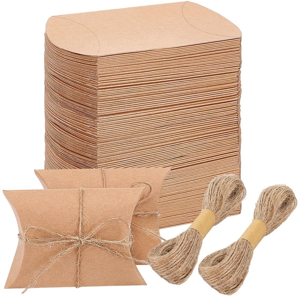 Dailygoods - 100 Sets Kraftpapieren Kussendoosjes - Bruine Verpakking voor Bruiloft en Verjaardagsfeestjes