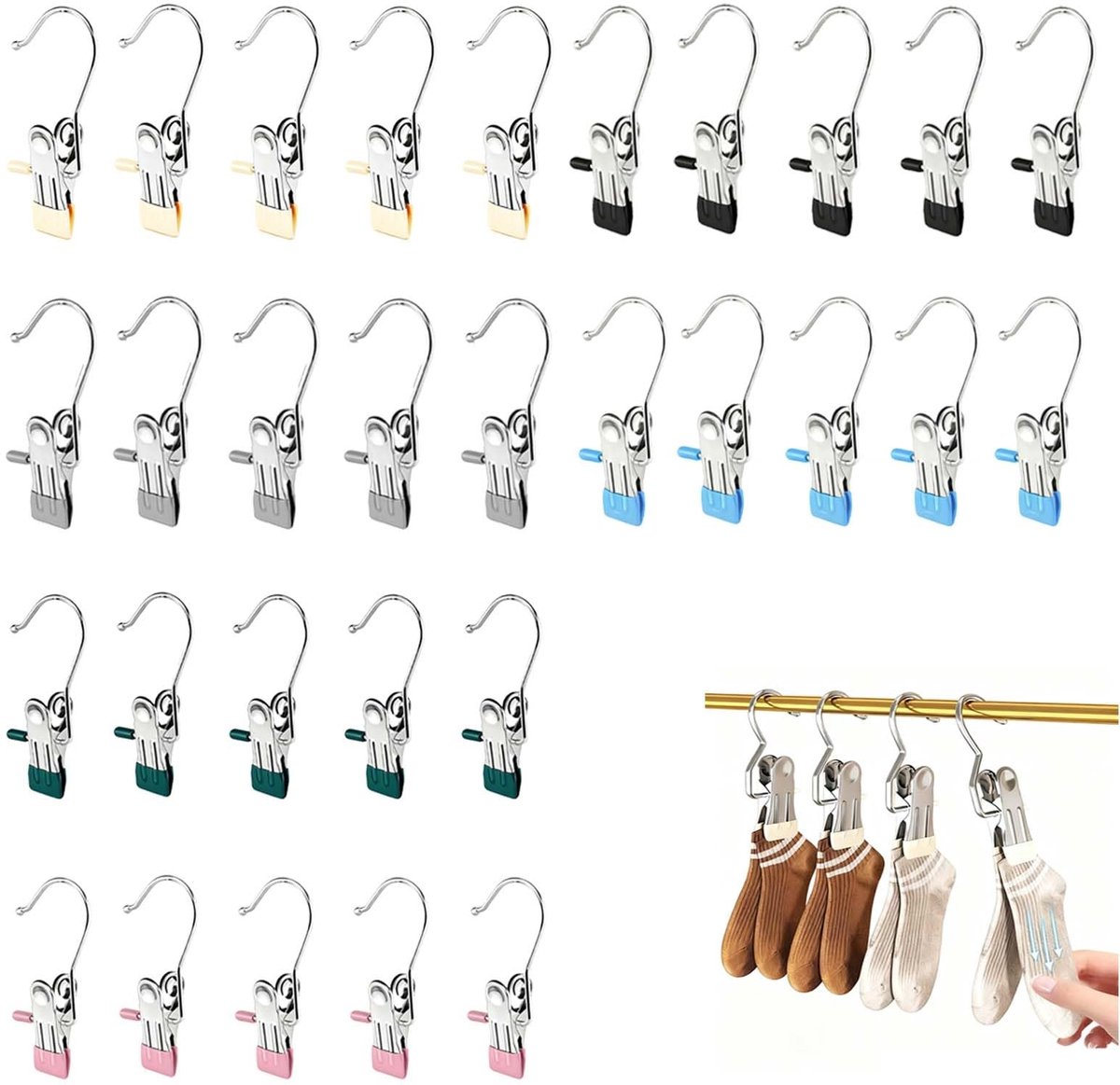 Dailygoods- Wasknijpers Roestvrij Staal - Set van 60 - Duurzaam - Compact 10.5 x 2.3 cm - Ideaal voor Binnen/Buiten - Stevige Veer - Knijpers
