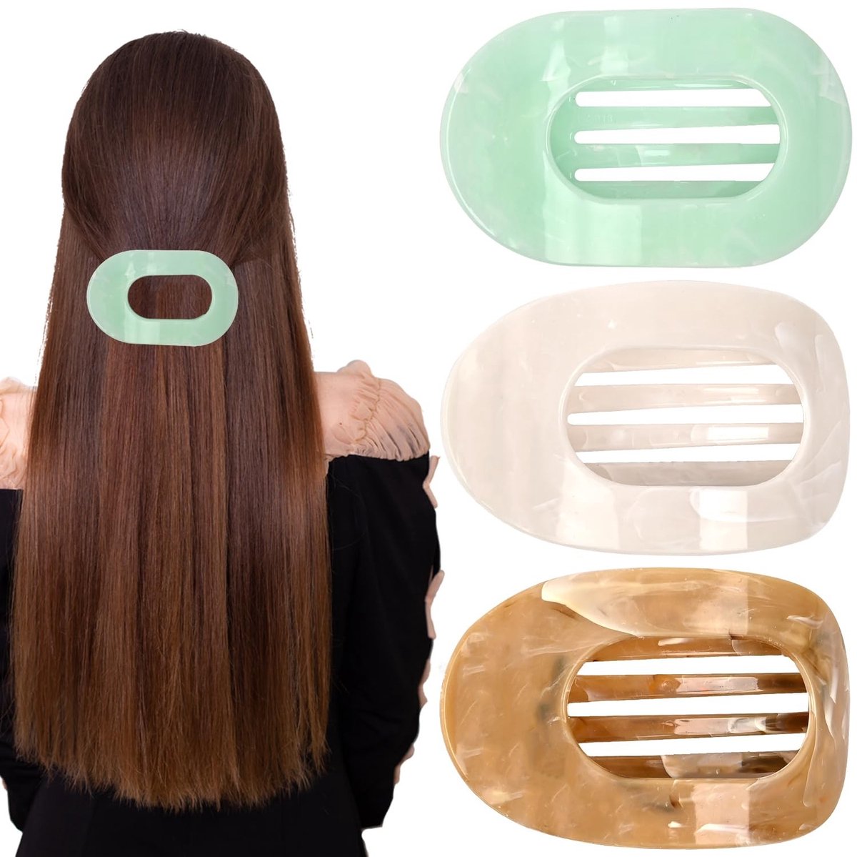 Dailygoods- Haarclips Grote - Matte Platte Klauwclips - Sterke Fixatie - Antislip - Verpakking van 3 - Duurzaam en Stijlvol - Haaraccessoires
