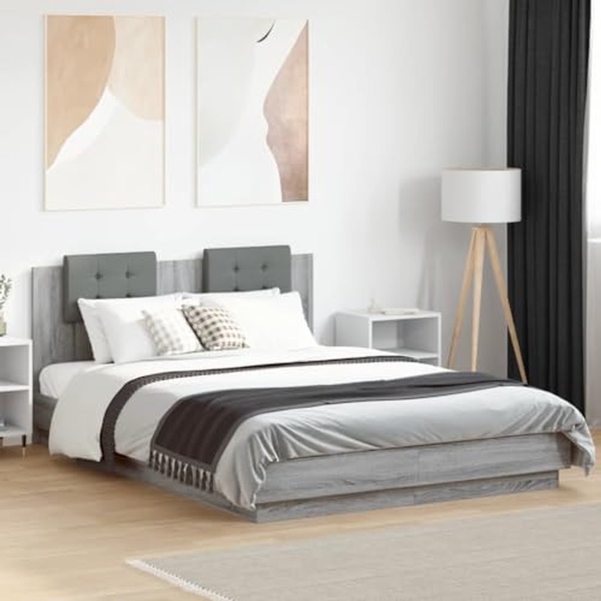 Bedframe met hoofdbord - Tweepersoonsbed - Comfortabel slapen - Geïntegreerde LED verlichting - 120x200cm - Eiken Sonoma
